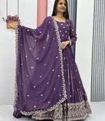 Partywear Georgette Embroidery Lavender Readymade Gown