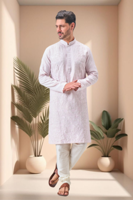 Pink art silk embroidery kurta pajama set 1