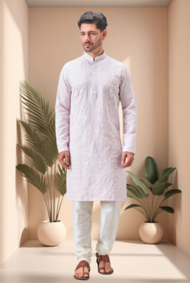 Pink art silk embroidery kurta pajama set 2
