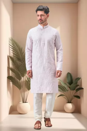 Pink art silk embroidery kurta pajama set