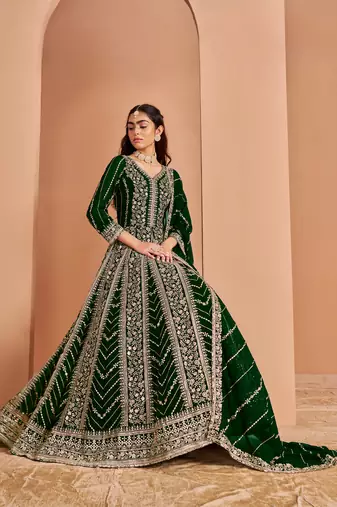 Dark green georgette embroidered salwar suit