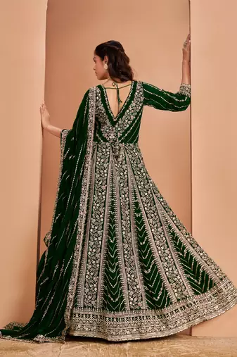 Dark green georgette embroidered salwar suit