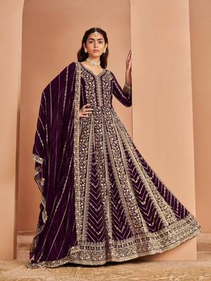 Purple georgette embroidered salwar suit 1