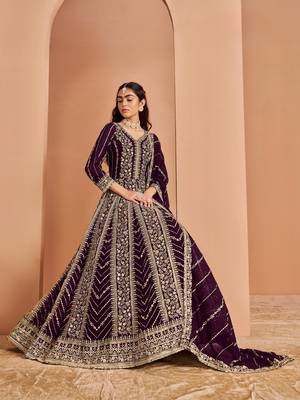 Purple georgette embroidered salwar suit 2