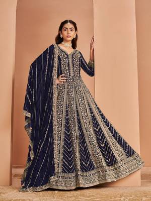 Navy blue georgette embroidered salwar suit 1