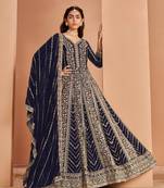 Navy blue georgette embroidered semi stitched salwar suit