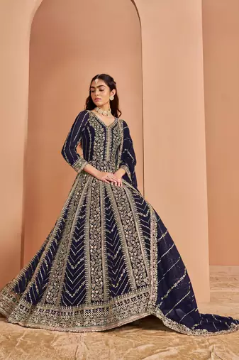 Navy blue georgette embroidered salwar suit