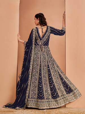 Navy blue georgette embroidered salwar suit 3