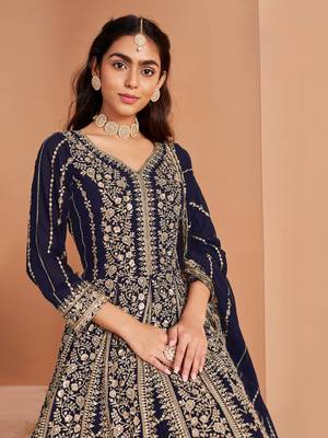 Navy blue georgette embroidered salwar suit 4