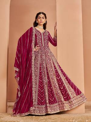 Dark pink georgette embroidered salwar suit 1