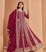 Dark pink georgette embroidered semi stitched salwar suit