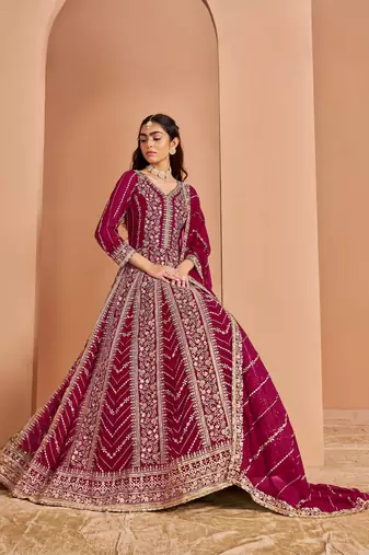 Dark pink georgette embroidered salwar suit