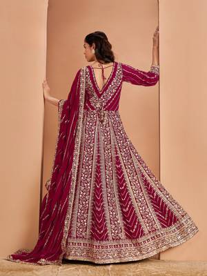 Dark pink georgette embroidered salwar suit 3