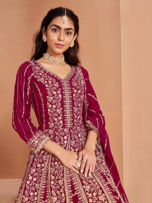 Dark pink georgette embroidered salwar suit 4