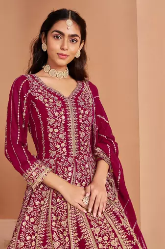 Dark pink georgette embroidered salwar suit