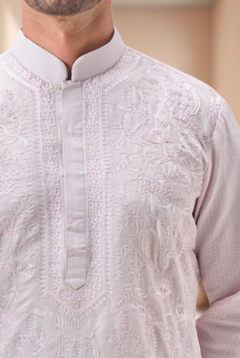 Pink art silk embroidery kurta pajama set 3