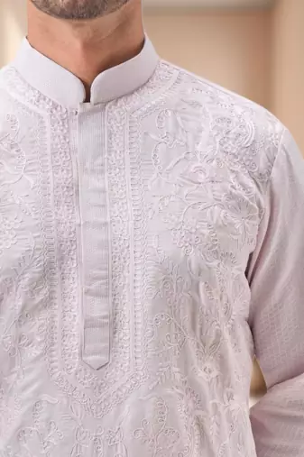 Pink art silk embroidery kurta pajama set