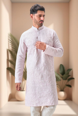 Pink art silk embroidery kurta pajama set 4