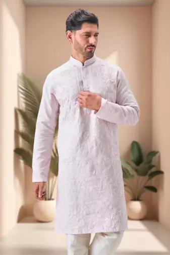 Pink art silk embroidery kurta pajama set