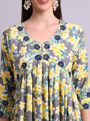 yellow rayon floral printed & embroidery work anarkali dress with dupatta set 5