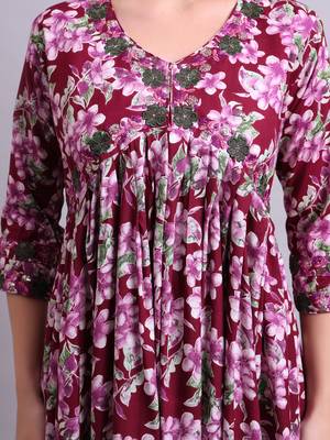 purple rayon floral printed & embroidery work anarkali dress with dupatta set 5