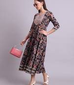 black rayon floral printed & embroidery work anarkali dress