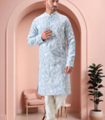 Sky blue art silk embroidery kurta pajama set