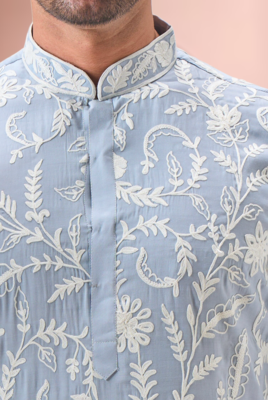 Sky blue art silk embroidery kurta pajama set 3