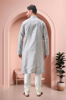 Grey art silk embroidery kurta pajama set 5