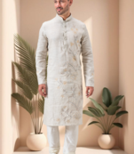 Off white linen embroidery kurta pajama set
