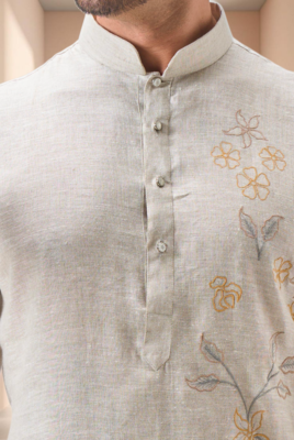 Off white linen embroidery kurta pajama set 2
