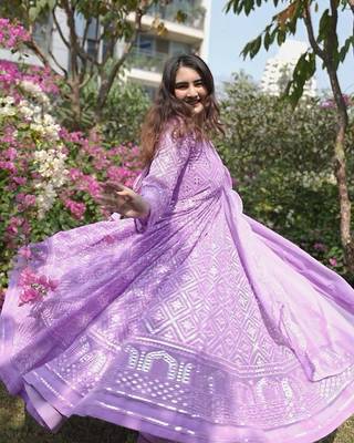 PURPLE HEAVY CHINON EMBROIDERY PARTY WEAR SUIT  1