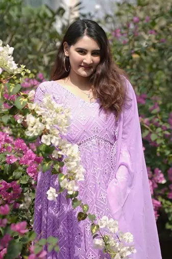 PURPLE HEAVY CHINON EMBROIDERY PARTY WEAR SUIT 