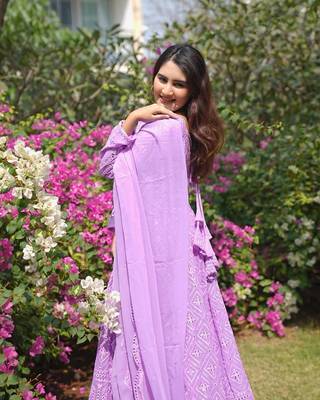 PURPLE HEAVY CHINON EMBROIDERY PARTY WEAR SUIT  4