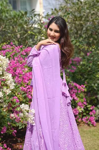 PURPLE HEAVY CHINON EMBROIDERY PARTY WEAR SUIT 