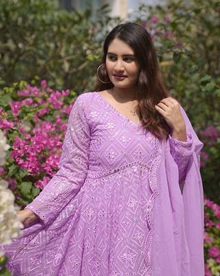 PURPLE HEAVY CHINON EMBROIDERY PARTY WEAR SUIT  5