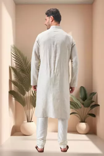 Off white linen embroidery kurta pajama set
