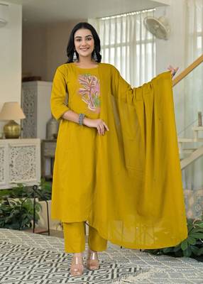 Cotton dyed anarkali kurti-pant-dupatta set 1
