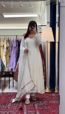 Off white Lucknowi EMBROIDERY Work SUIT SET  1