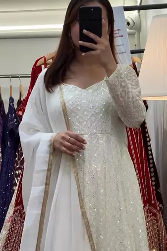 Off white Lucknowi EMBROIDERY Work SUIT SET 