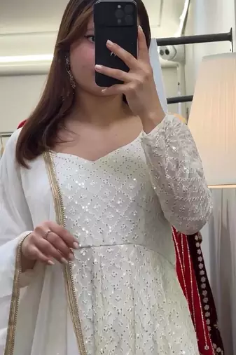 Off white Lucknowi EMBROIDERY Work SUIT SET 