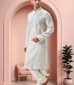Off white linen embroidery kurta pajama set