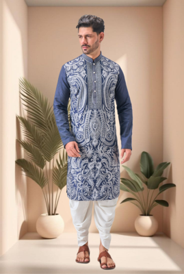 Blue art silk embroidery dhoti kurta set 5