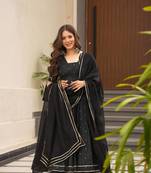 BLACK Maslin Fabric digital print work SUIT SET 