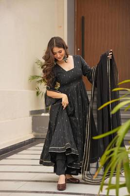 BLACK Maslin Fabric digital print work SUIT SET  5