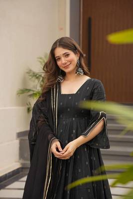 BLACK Maslin Fabric digital print work SUIT SET  6