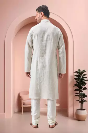 Off white linen embroidery kurta pajama set