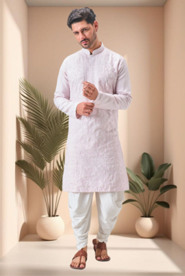 Pink art silk embroidery dhoti kurta set 1