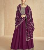 Wine silk embroidered anarkali suit