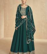 Green silk embroidered anarkali suit